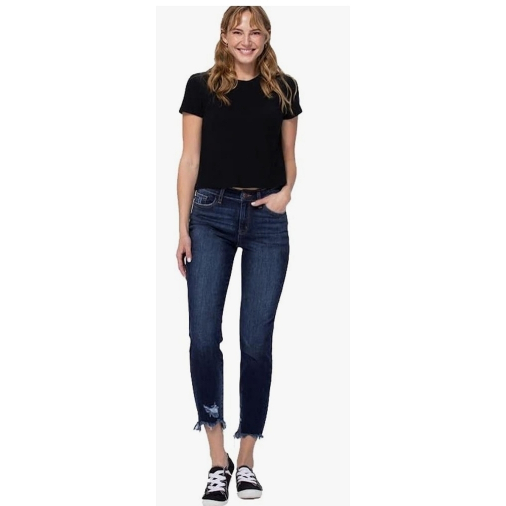 Judy Blue Mid-Rise Slim Fit Destroyed Hem Denim Jeans